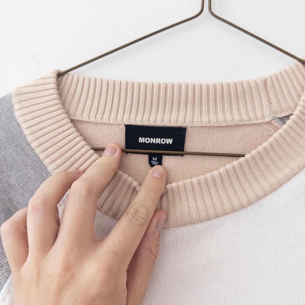 Monrow Colorblock Lightweight Neutral Sweater with Statement Sleeves, Size M - Picture 4 of 7